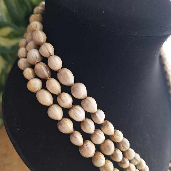 Vintage Multi Strand Tagua Nut Bead Necklace Natural Long 80 Inch - Picture 2 of 8